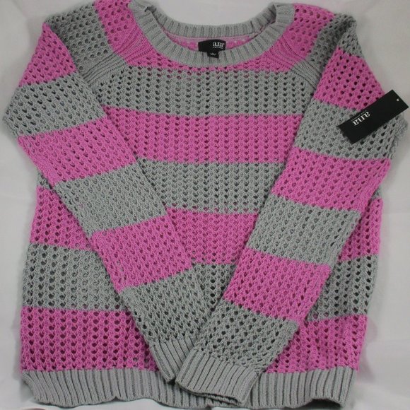 a.n.a   Grey & Orchid Pointelle Openwork Sweater - Picture 2 of 4